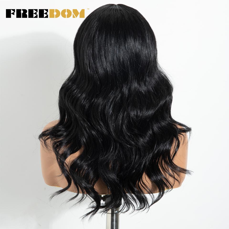 FREEDOM Synthetic Lace Front Wigs For Women Ombre Brown Blonde 18 Inch Body Wave Lace Wig With Bangs Heat Resistant Cosplay Wig