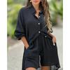 Spring New Women's Two-piece Shirt Set Plus-size Shirt Set High-waisted Loose Shorts