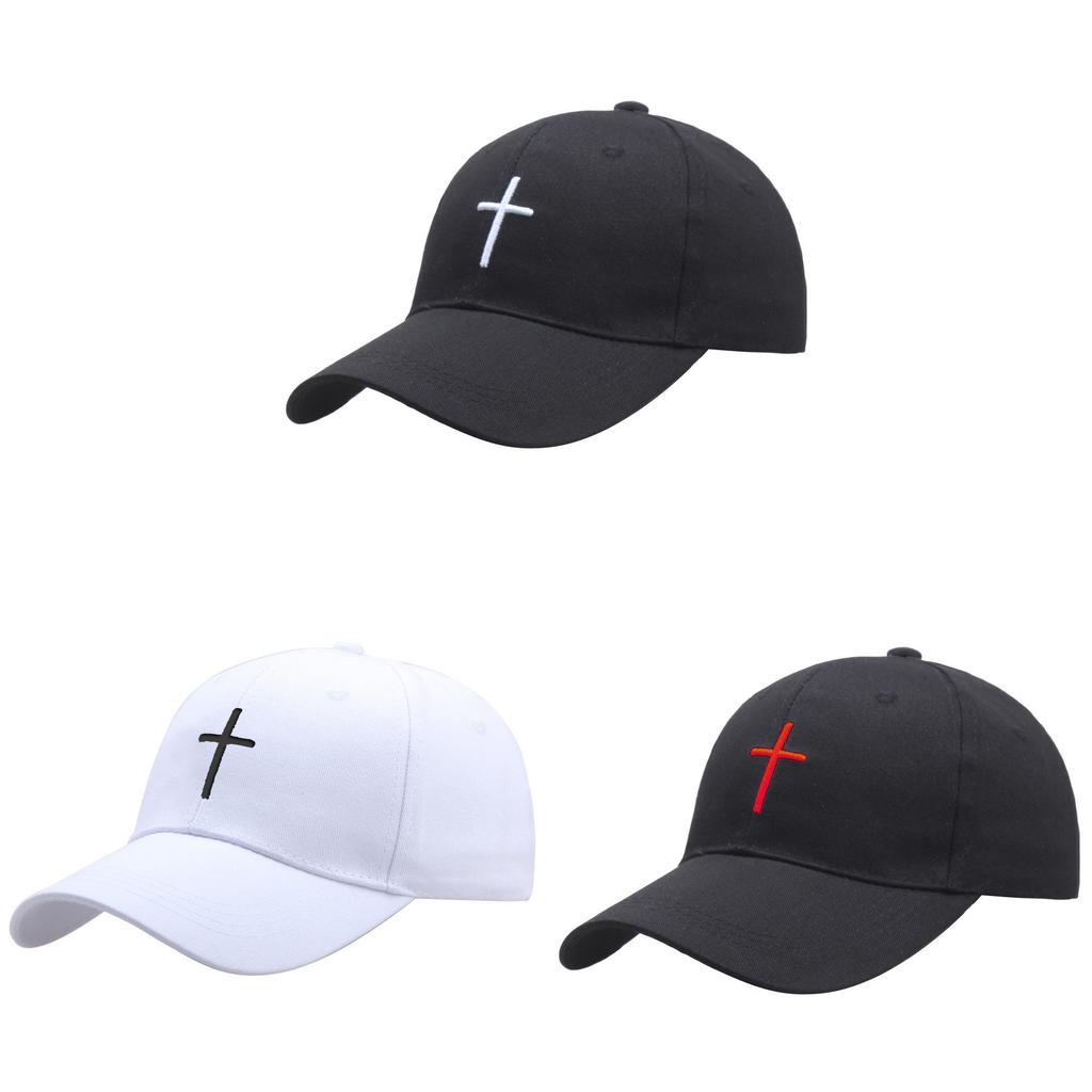 Cross Embroidery Hat With Adjustable Cotton Cap For Summer Outdoor Casual Wear