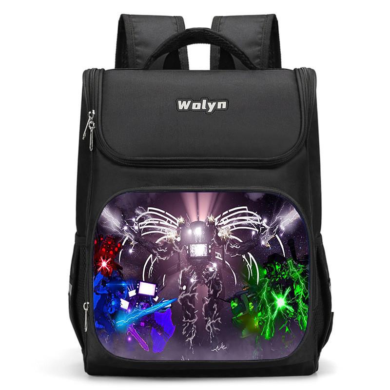 Trendy Nylon Student Backpack With Titan Monitoring Man Design For School Use