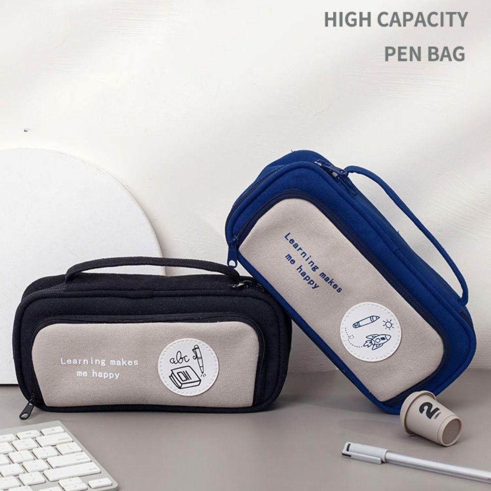 Cartoon Double-layer Pencil Bag Large Capacity Kids Stationery Bag Space Astronaut Pencil Case