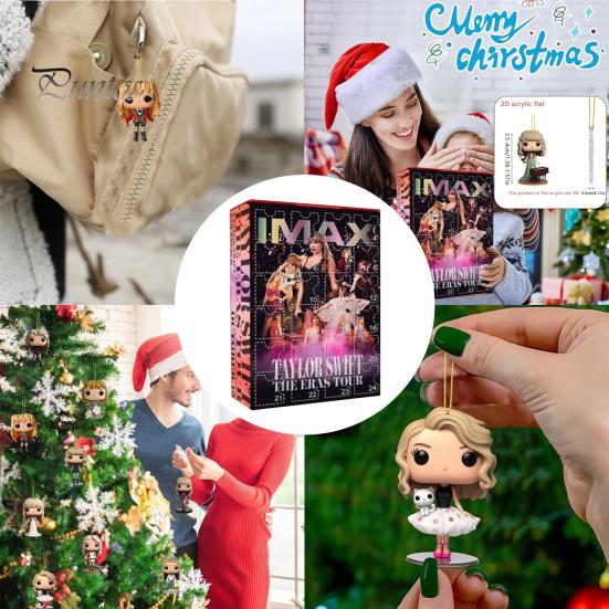 Vánoční adventní kalendář 2024 24 dní Kreslené akrylové figurky Ozdobná sada Vánoční odpočítávací kalendář pro milovníky hudby