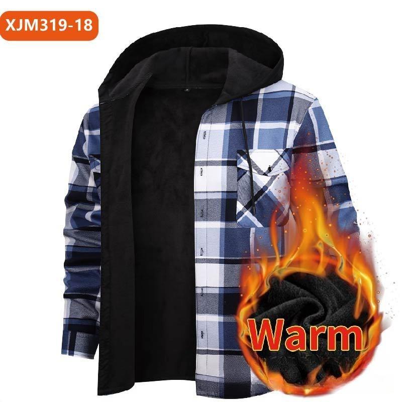 Men's Plaid Flannel Shirt, Long Sleeve Square Collar Button-Up Shirt, Regular Fit Heavyweight Multi-Pocket Winter Shirt