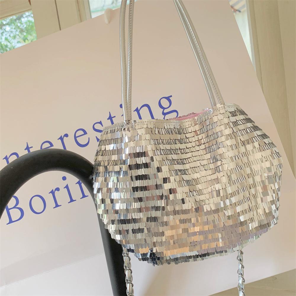 

Новая популярная сумка-тоут из парусины с блестящей пудрой и серебристыми пайетками, нишевая, большой вместимости, на плечо, холщовая сумка, ручная сумка