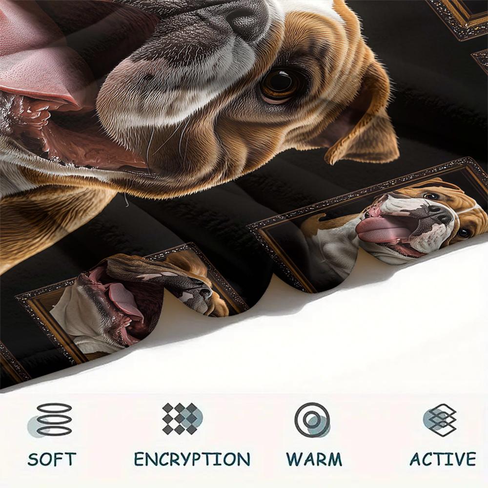 1Pc Bull Dogs Print Flannel Blanket, High quality Comfortable for All Seasons, Home Decor, Warmth and Comfort, Perfect for Christmas Gifts