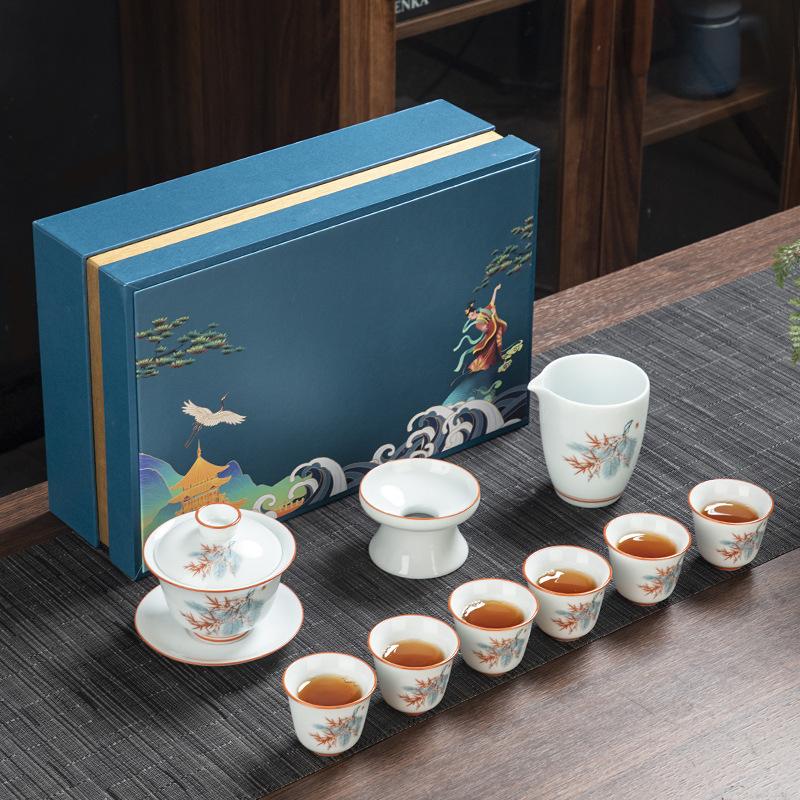 Kung Fu tea set commercial blue and white porcelain simple teacup ceramic tea cover bowl gift box business gift