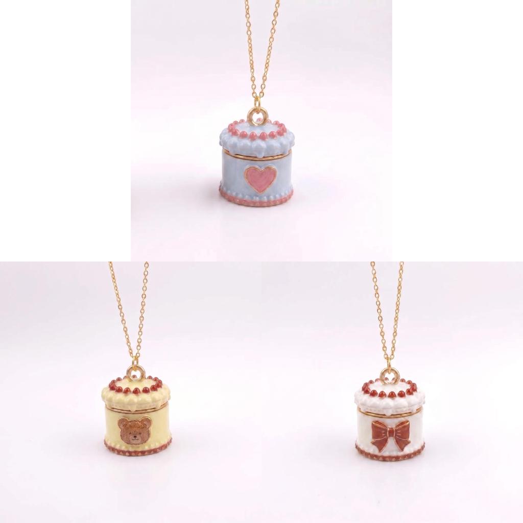 Bear Cake Pendant Necklace With Openable Triangular Charm Copper Chain For Casual Wear