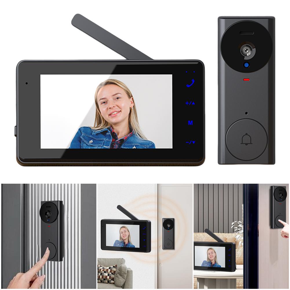 4.3 Inch IPS Screen Wireless Video Doorbell 2.4G Wi-Fi Smart Video Doorbell Dual Communication Doorbell for Family Apartment