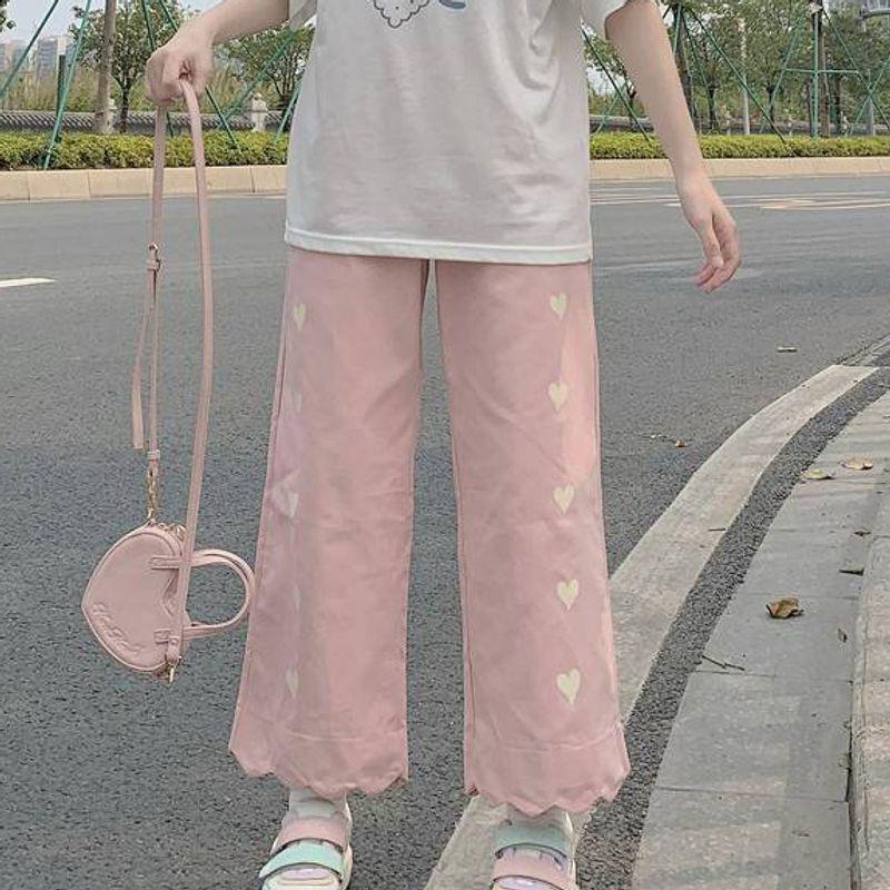 

Straight Slender Cute Wide Leg Pants Straight-leg Slim Fit and Cute Cropped Wide-Leg Pants pink XL