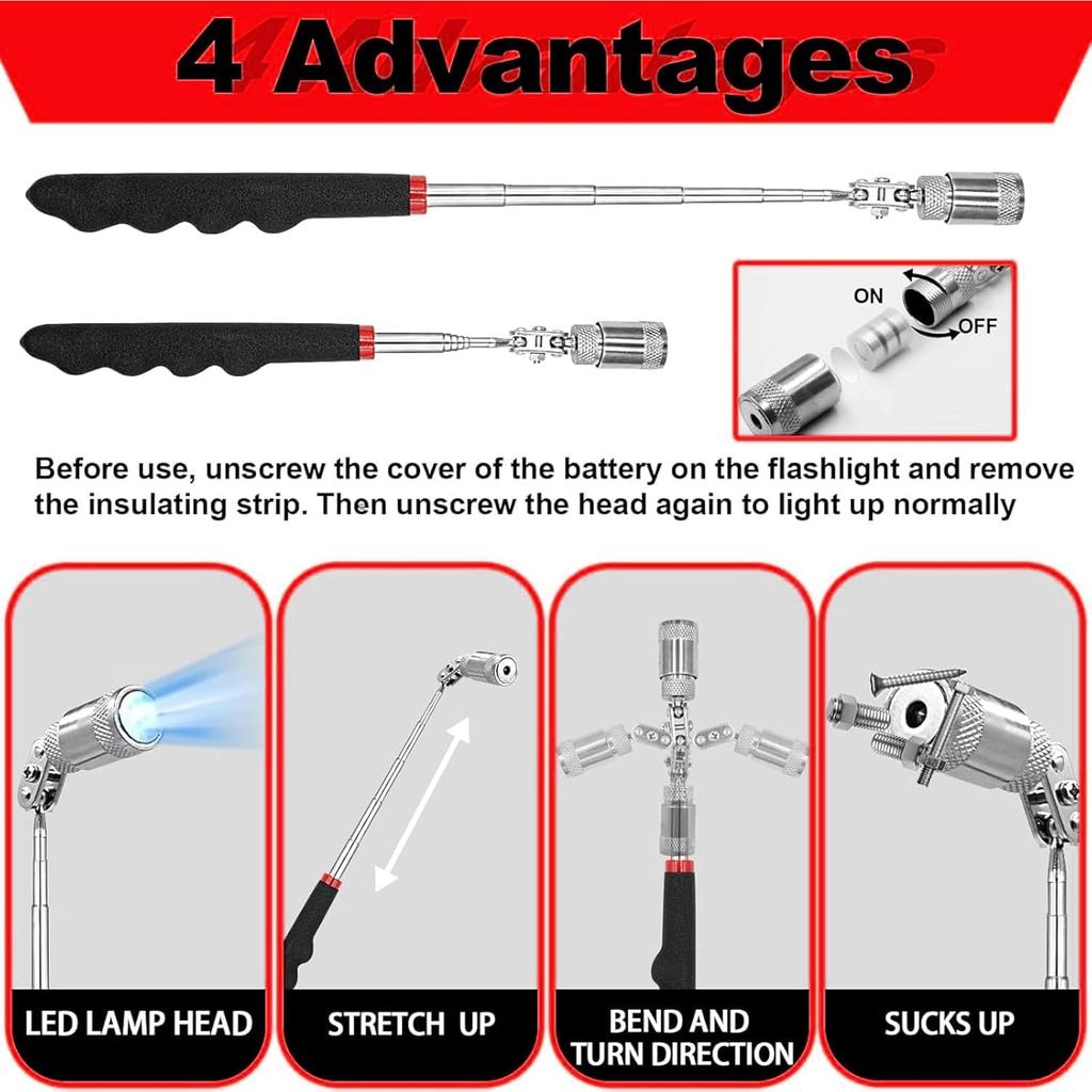 17 Pcs Pick and Hook Set with Trim Removal Tool, Clip Pliers, Fastener Remover,Scraper,and Magnetic Telescoping Tool Kit for Repair