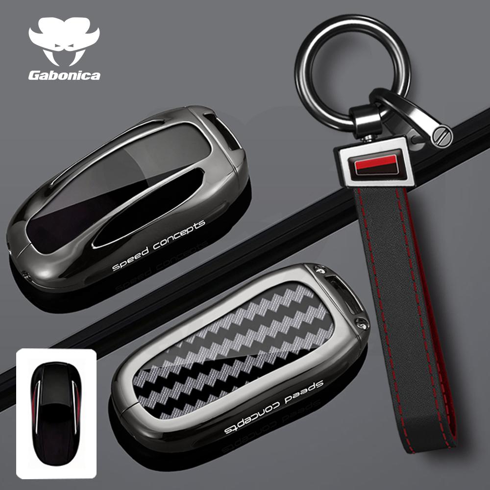 For Tesla Model 3 Y S Model X Zinc Alloy Carbon Fiber Car Key Protection Shell Cartoon Smart Remote Key Cover Car Accessories