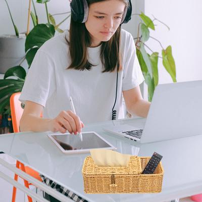 Imitation Rattan Tissue Box Multifunctional Desktop Holder Simple Structure Long Lasting Premium Quality Tissue Box Holder