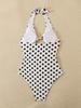 Women's Halter Neck Polka Dot One-Piece Swimsuit with Sexy Hollow Design