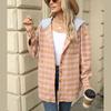 Women Autumn Winter Long Sleeve Hooded Plaid Warm Woolen Coat Cardigan