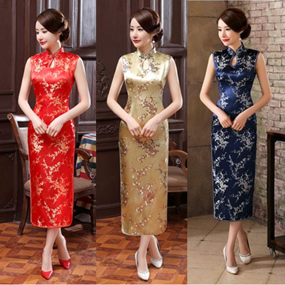 Floral Print Cheongsam Dresses Chinese Style Traditional Clothing Chinese Qipao  Evening Dress
