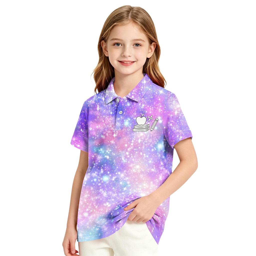 Girls' School Uniform Top Polka Dot Print Short Sleeve Blouse for Casual and Formal Wear