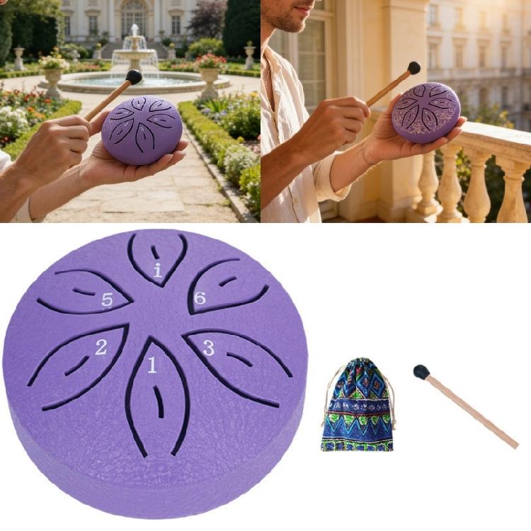 Steel Tongue Drum 3In 6 Notes Ethereal Drum Music Drum Yoga Meditation Percussion Instrument for Stress Relief