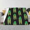 Cicada At Night Latest Super Soft Warm Light Thin Blanket Bugs Night Inverted Black Green Flying Insects Locust Pen Ink Drawing