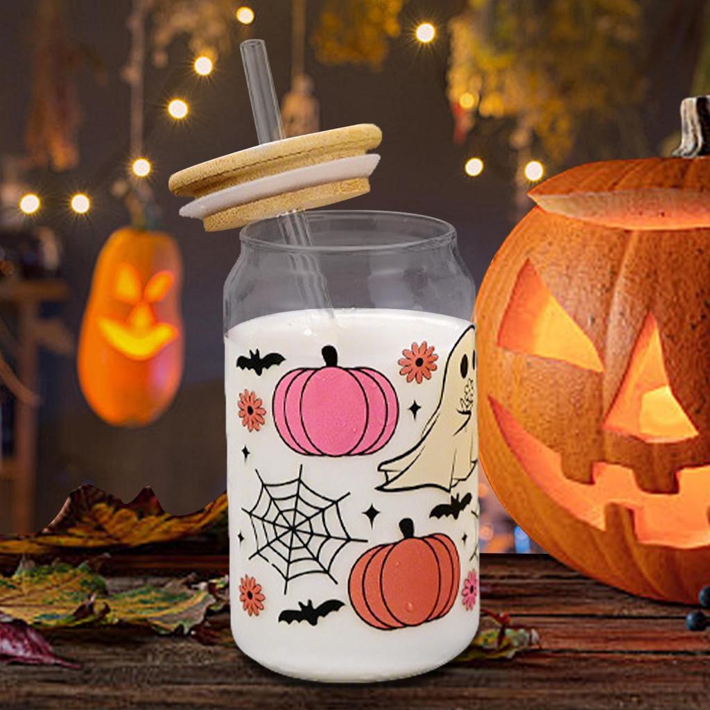 400ml Halloween Cups with Lid Straw Pumpkin Ghost Tumbler for Kids Adults Iced Coffee Halloween Party Festive Gatherings Gift