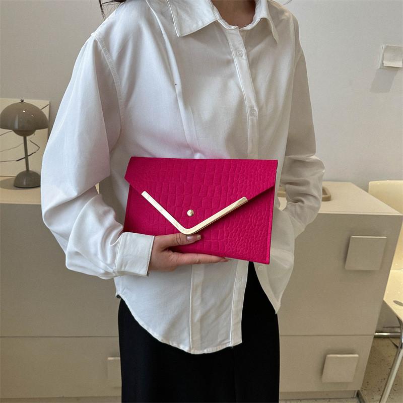 Trendy Women's Felt Envelope Bag In Elegant Black Green Khaki And Fuchsia For Everyday Fashion