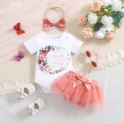 3Pcs/Set Newborn Infant Baby Girl Floral Bodysuit Romper +Tutu Skirt with Headband Shorts Summer Outfit
