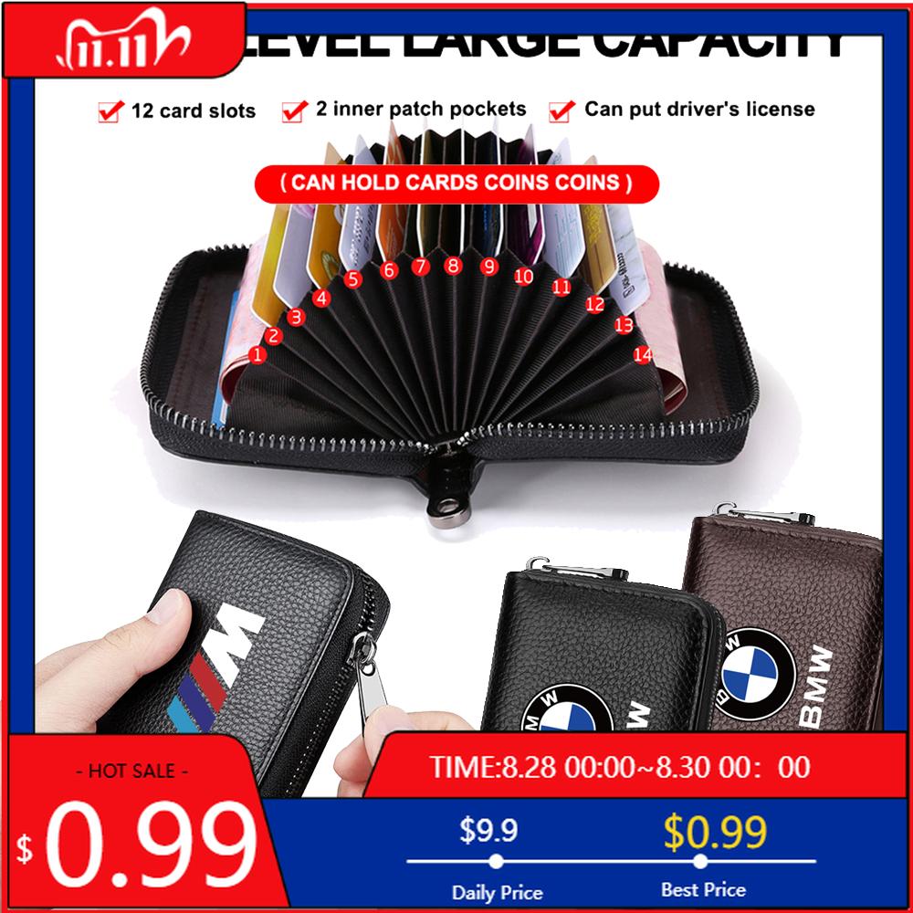 BAAZ2 Car Sticker For BMW For BMW PU Leather Men Women Card Holder Small Zipper Wallet Solid Coin Purse Accordion Design rfid ID Busin