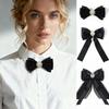 Black Lace Satin Ribbon Pearl Bow Brooch Tie College Style Ladies' Shirt Collar Pin Clothing Decoration Accessories