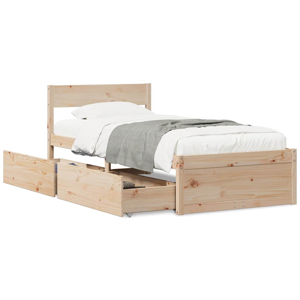 Vidaxl Estructura de Cama Sin Colchón, 75X190 Cm, Madera de Pino Maciza