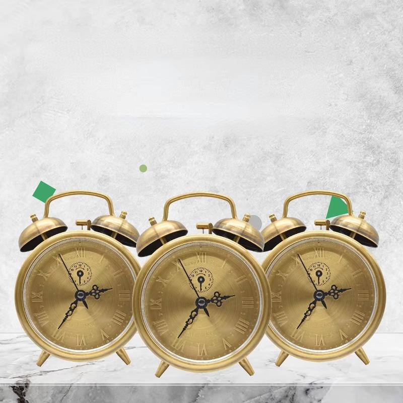 Relógio despertador retrô em forma de ferradura de cobre puro, relógio de cabeceira mecânico clássico, peça de decoração nostálgica para casa