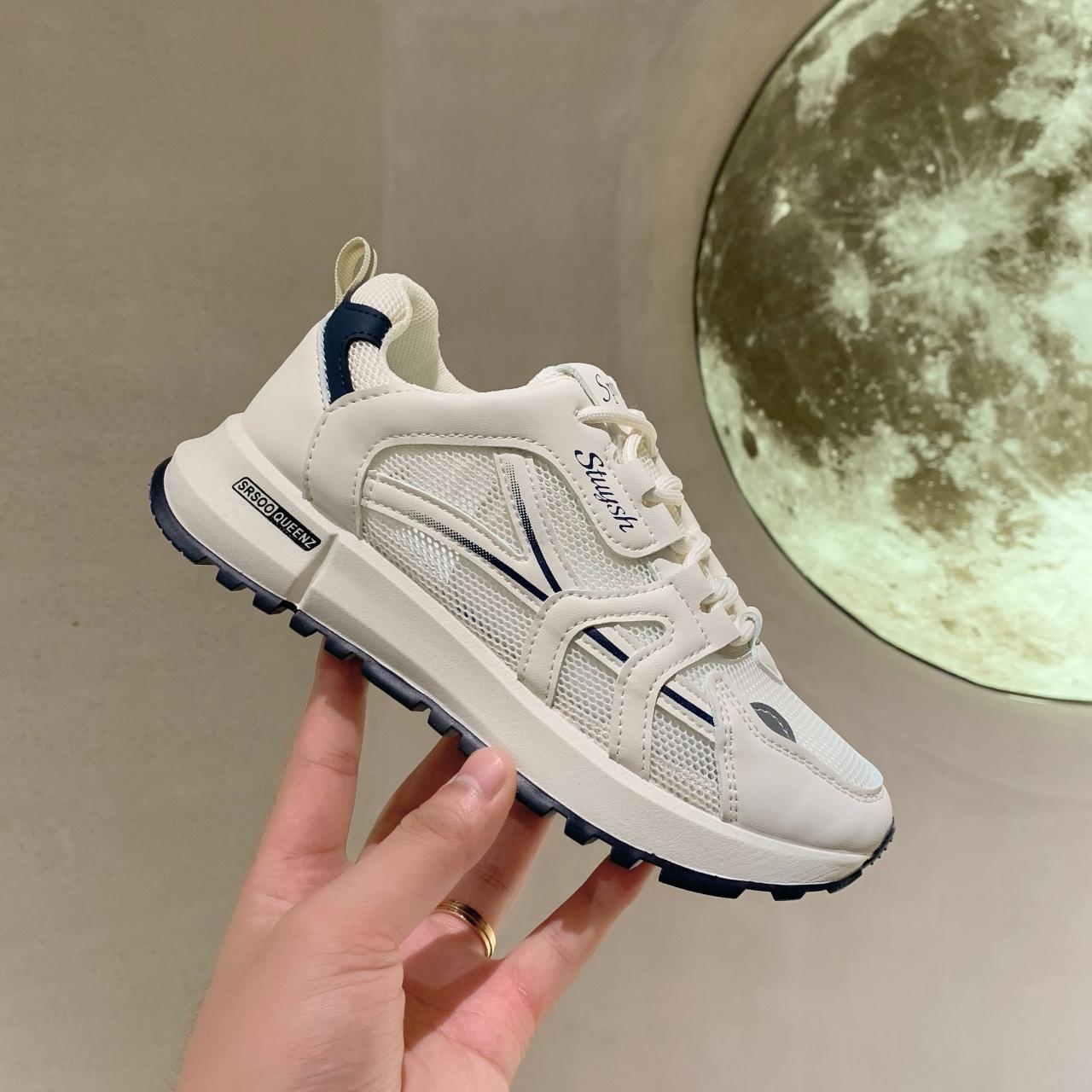 

Простые дышащие кроссовки женские с толстой подошвой и увеличенным ростом 2024 года, новая модная повседневная универсальная обувь для женщин, осеннее время 40 синий