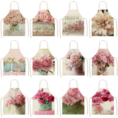 1pcs Nordic Flower Pattern Kitchen Sleeveless Aprons Cotton Linen Bibs 55 * 68cm Household Women Cleaning Apron Home Kitchen
