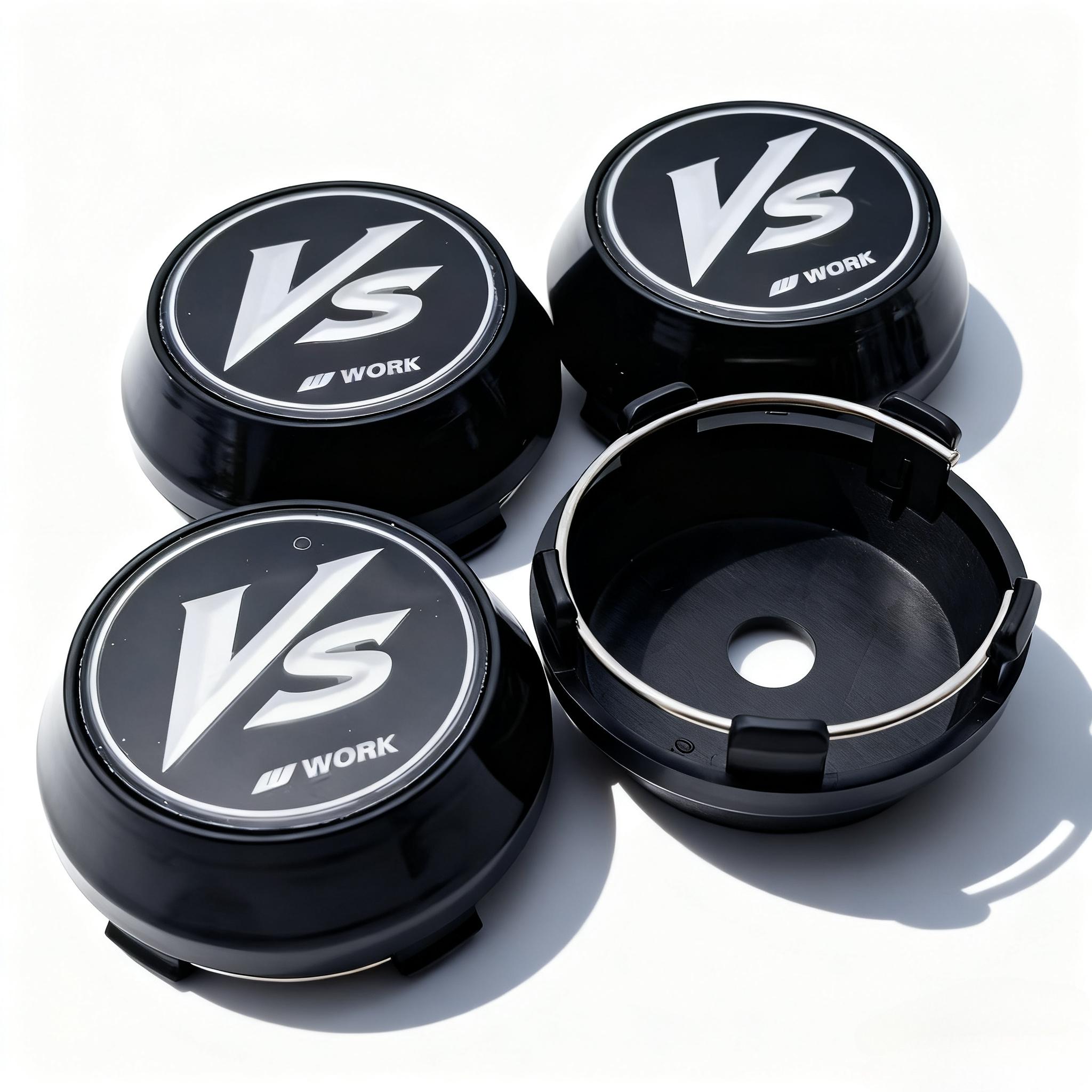 

4pcs VS W Work Logo Emblem Car Wheel Center Caps OD 60MM 56MM Wheels Hub High Cap JDM VS Badge Rim Hubcaps Cover Car Accessories VS L Badge&4pcs High Caps