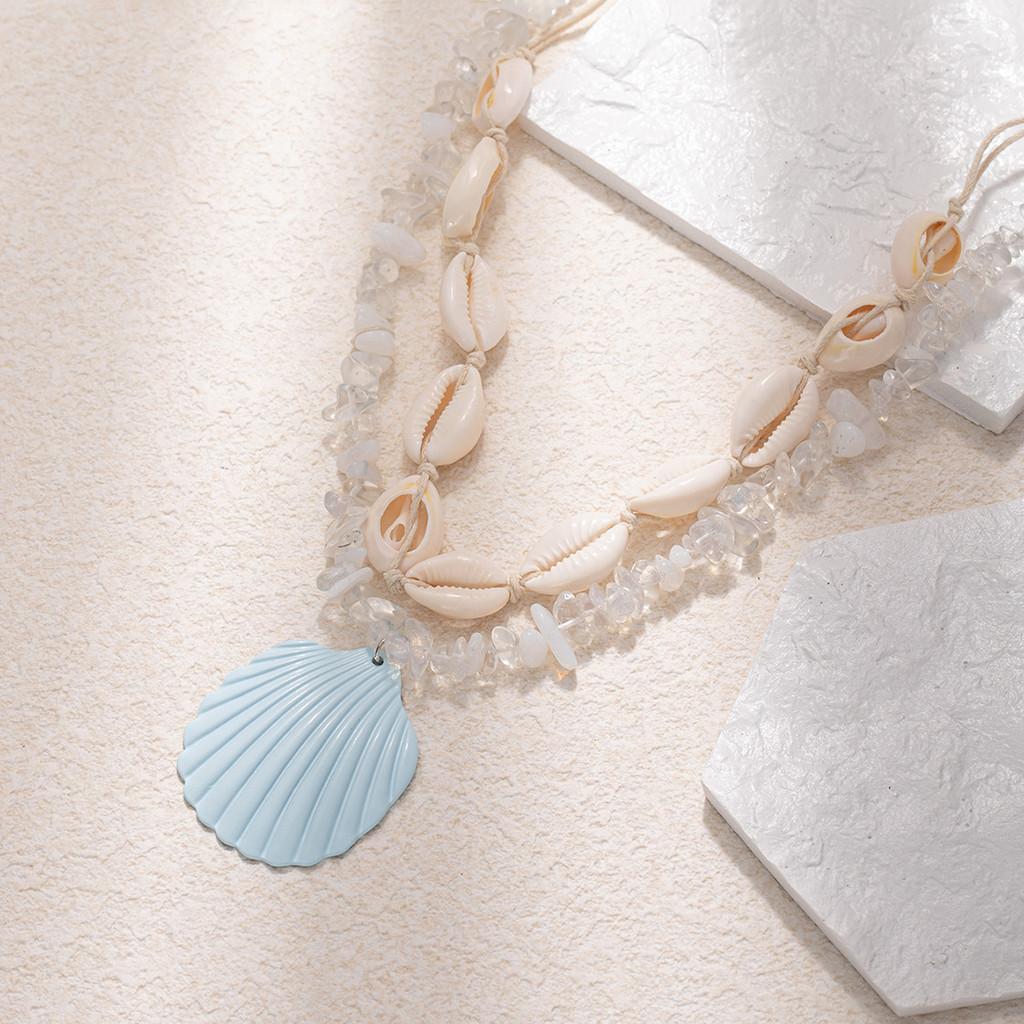 Collier Coquillages Multicouches Pour Femmes Avec Pendentif en Alliage Accessoire de Vacances d'Été à la Plage