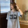 Summer new American printed lower clothes missing medium and long loose top white short-sleeved T-shirt women's ins tide