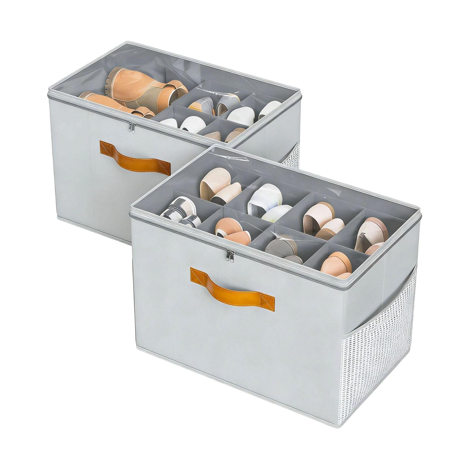 Pack of 2 Shoe Storage Box 8 Dividers Dustproof Portable Storage Solution Dustproof серый