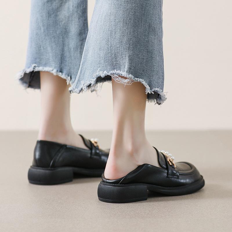Weiwei Girl 800-1 Academy Style Small Leather Shoes Women's Pearl Retro Platform Loafers Women's British Style One Pedal