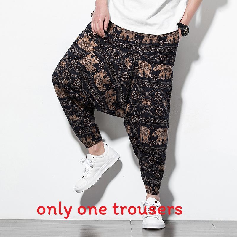 Chinese Style Summer Loose Cotton Pants With Drawstring For Casual Youth Men