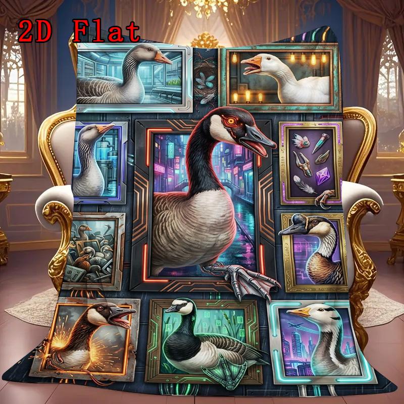 Cybernetic Goose Collection 2D Flat Pattern Flannel Blanket, High Quality All Seasons, Home Decor, Warmth and Comfort, Perfect for Christmas Gifts.