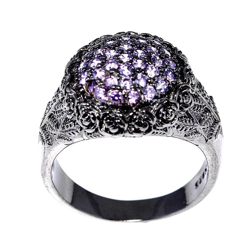 

Purple Crystal Rose Flowers Geometric Retro Ring 8