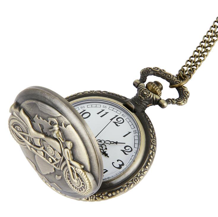 Vintage antike Taschenuhr mit Kettenanhänger, Geschenk, Motorrad-Muster, Taschenuhr