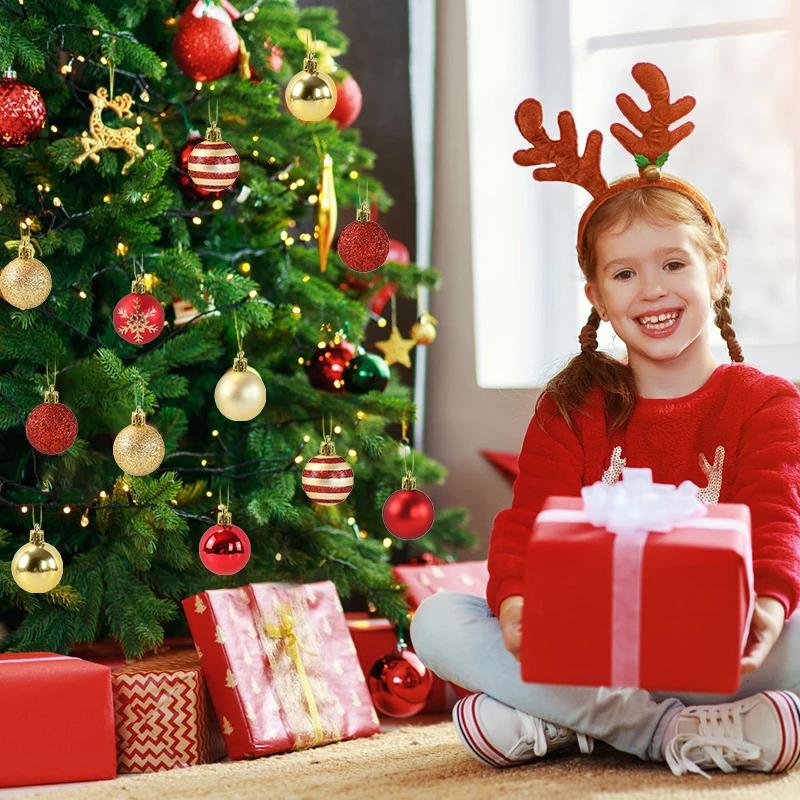 50Pcs/box Christmas Tree Balls Ornament Red Gold Hanging Bauble Pendant 2025 Christmas Decoration for Home 2026 New Year Gifts