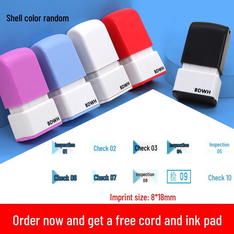 Medium QC Stamp: Auto-Inking, Employee & Pass Numbering, Inspection Approved.