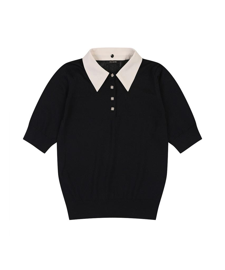 MESENSE Contrast Collar Short Sleeve Knit_Mb48Knmd04D