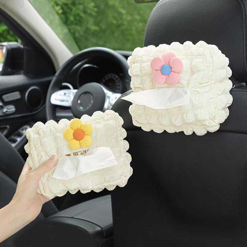 New Cute Cartoon Flowers Car Tissue Box Hanging Napkin Holder for Car Back Seat Headrest Armrest Paper Organizer Storage Bag