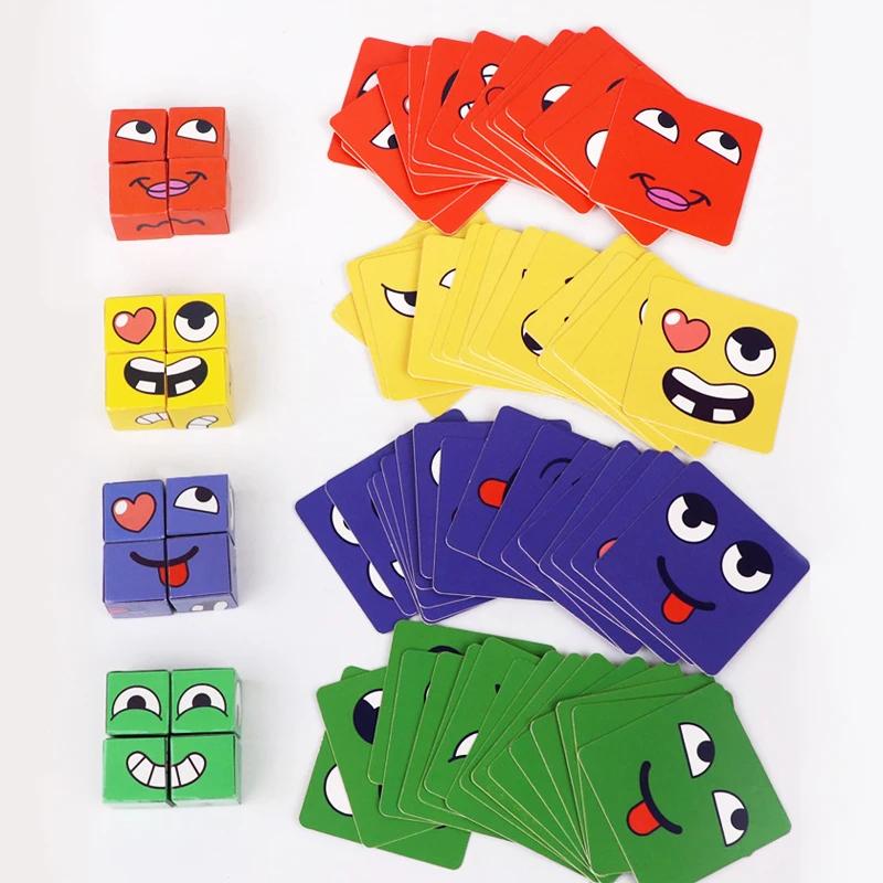 Kids Face Change Expression Puzzle Building Blocks Montessori Cube Table Game Toy Early Educational Toys for Boy S Children Gift