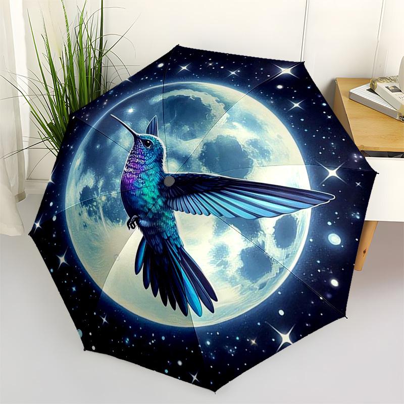 

1pc Hummingbird Moon Night Sky Umbrella with Plastic Handle,Vibrant Cartoon Pattern,Multi-functional UmbrellaPT017