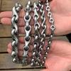 Sturdy Ribbed Chain Cowhide Handle Stainless Steel Anti-Bite Leash for Medium to Large Dogs