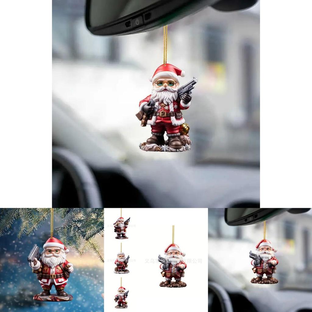 Colorful Cartoon Santa Claus Pendant With Handheld Gun For Fun Holiday Party Decor
