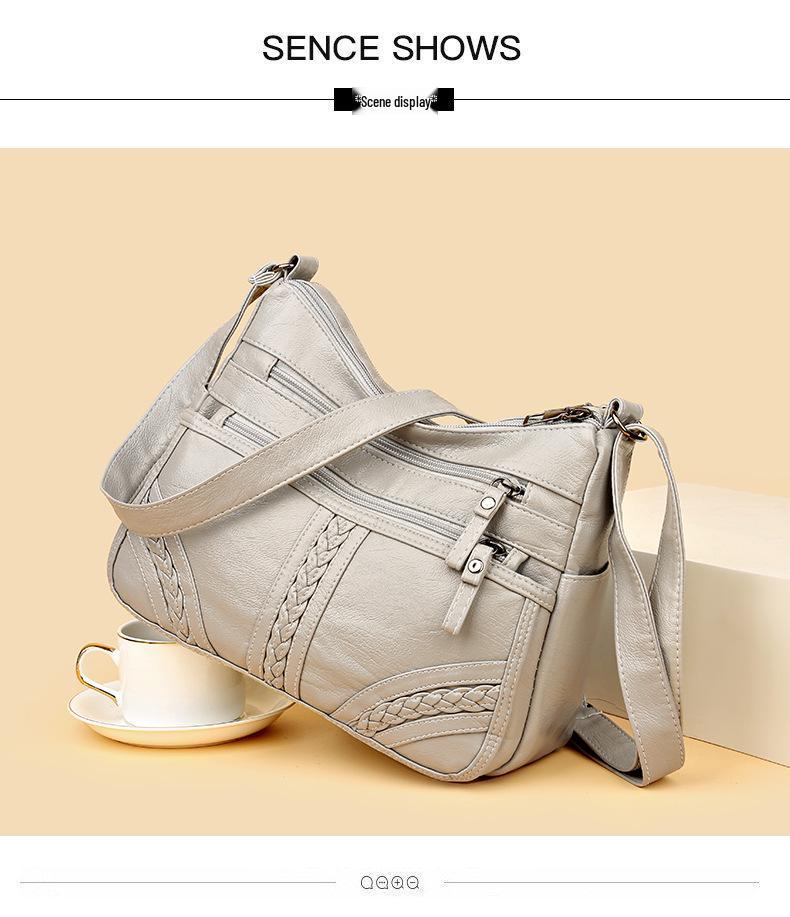 Korean Style Multi-Layer Soft Leather Crossbody Bag for Women - 2025 Large Capacity, Versatile Single Shoulder Bag for Moms