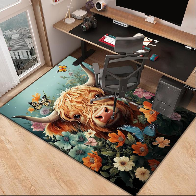 Cow In Flower Field Office Rug Chair Mat, Entryway Carpet, Suitable for Front Door, Bedroom, Living Room, Desk, Holiday Gift